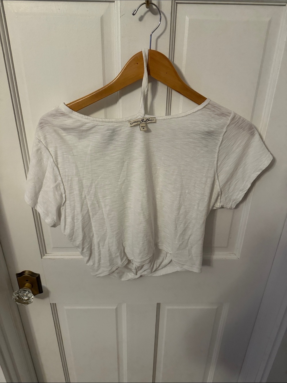 Express White Twist-Front Cropped Tee